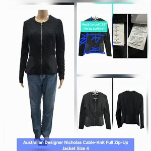 Australian designer Nicholas Cable-Knit Full Zip-Up Jacket Size 4